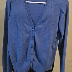 LOFT Blue V-Neck Button Front Cardigan